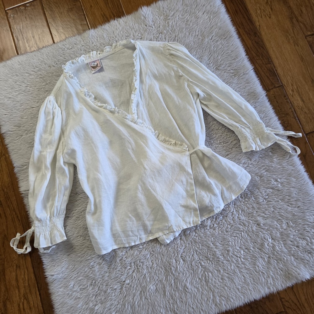 Linennaive Wrap Blouse Women's OS One Size White Ruffles